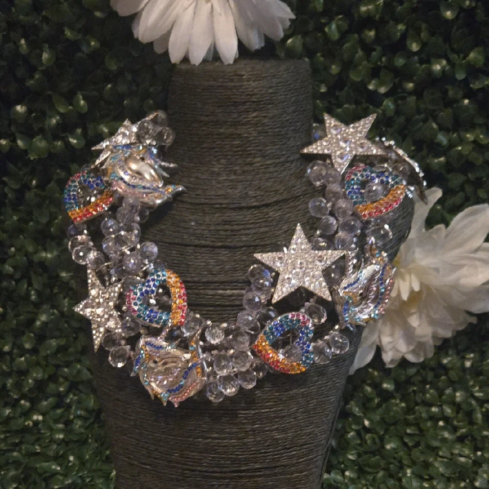 Silver Star and Rainbow Crystal Necklace - Picture 1 of 2